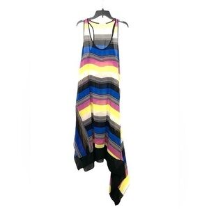 Lush Boho Handkerchief Asymmetrical High Low Striped Maxi Dress Blue Pink Large